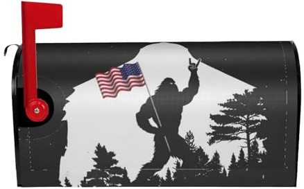 Bigfoot Flag American Mailbox Cover Magnetic Waterproof Mail Wraps Post Letter Box Covers for Outdoor Garden 21x18 in
