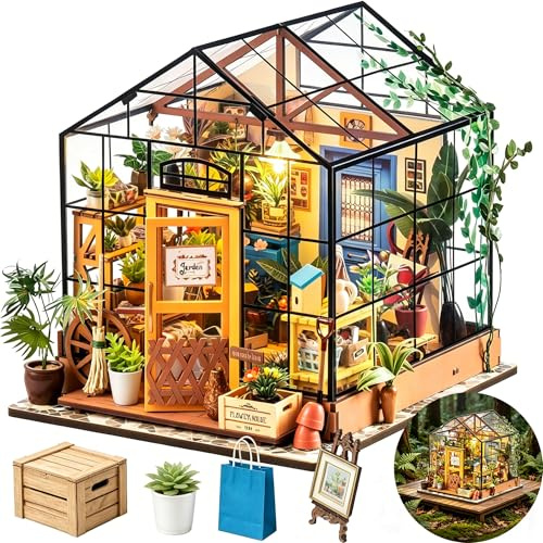 Maison Miniature DIY Kit de Construction en Bois Maison de Poupée Boutique de Fleurs Book Nook Décor Bibliothèque Cadeau Anniversaire pour Adultes Femmes et Filles