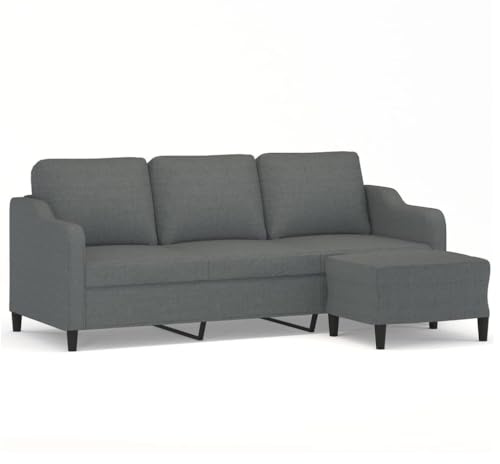 pokgdf Raumsparendes 3-Sitzer Sofa mit Beistellhocker in Dunkelgrau – Modernes Dreisitzer Sofa mit integriertem Fußhocker aus strapazierfähigem Stoff, bequemes mit Hocker zum Relaxen