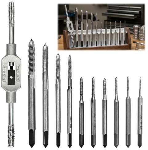 11Pcs Mini Metric Hand Tap and Drill Set with Adjustable Tap Wrench M1–M3.5 | Hard Durable Thread Tap Kit HSS Straight Flute Hand Tapping Tools for Clocks Machinists, DIY, Electronics, RC Models