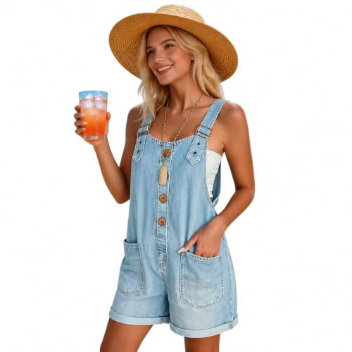 Women's Dungarees Black Dungarees 2026 Denim Shorts for Women UK Loose Fit Overalls Women Elegant Baggy Romper Wide Leg Playsuit Dressy Classic Adjustable Straps Jumpsuit with Pockets Black