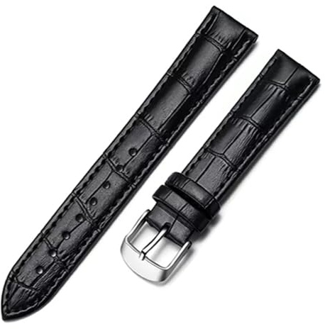 FYYFS Klockarmband Läderarmband 18mm 20mm 22mm Klocktillbehör Högkvalitativt Svart Guldspänne Klockband(Black-S,18mm)