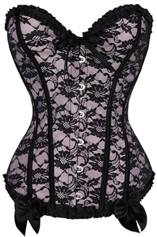 cfpqv Corsetto da donna gotico, corsetto sotto il seno, rinascimentale, corsetto per la pancia, lingerie burlesque con lacci, shapewear per festival, taglie forti, Colore: rosa., 5XL