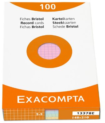 Exacompta Schutzhülle de 100 Fiches Bristol kariert 5 x 5 nicht perforiert 148 x 210 mm, sortiert
