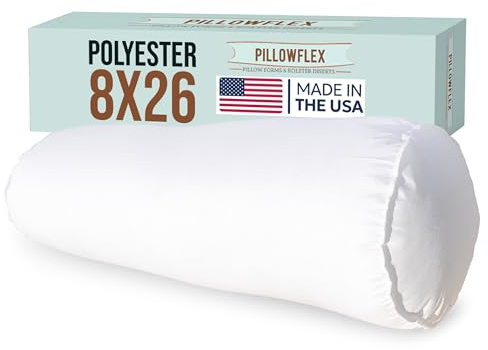 Pillowflex Bolster Pillow (8x26) - Round Roll Pillow Bolster Insert, Plush Polyester-Filled Insert for Decorative Shams, Odorless, Lint and Dust-Free Polyester Filling, No Lumps - (White)