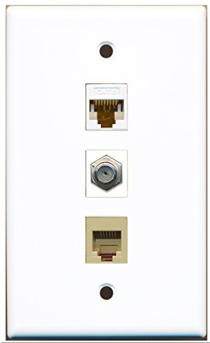 RiteAV - Cavo coassiale TV a 1 porta tipo F e 1 porta telefono RJ11 RJ12 beige e 1 porta Cat6 Ethernet bianco