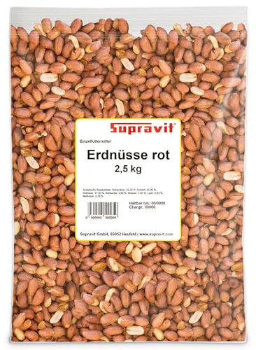Supravit Erdnüsse rot mit Haut 2,5 kg – ganze Erdnusskerne | als Premium Vogelfutter & Wildvogelfutter | fettreiches Energiefutter & Fettfutter für alle Wildvögel | Erdnüsse für Vögel