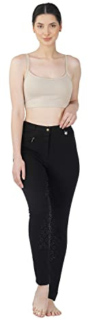 Avon Equine Horse Riding Ladies Girls and Women Silicon Full SEAT Jodhpurs | Premium Quality Cotton/Lycra Fabric | Horse Shoe Pattern Sticky Silicon Grip (Black, UK 8 (26-Inch))