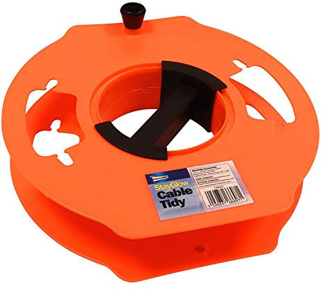 Leisurewize LW622 Orange Cable Tidy [25m, Neon Orange] Cord Storage Wheel for Caravan Leads, Heavy Duty Extension Cable Organizer