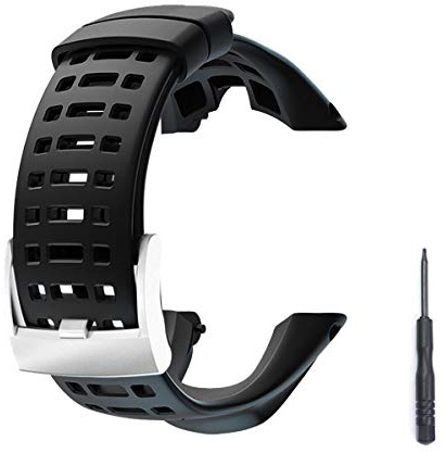 JTMM dell'orologio in Gomma, Cinturino di Ricambio Nero Morbido per Suunto Ambit 1/2 / 2S / 2R / 3 Sport / 3 Run / 3 Peak - Cinturino per Orologio Premium Impermeabile 24mm - Cacciavite Incluso