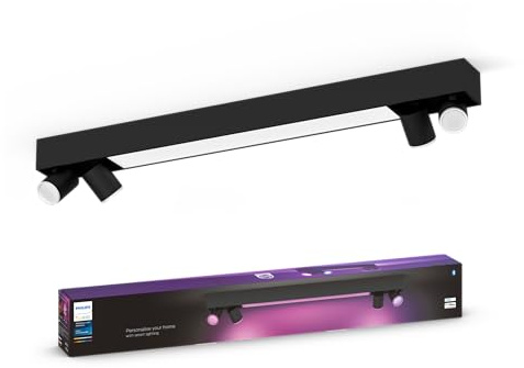 Philips Hue White & Color Ambiance Centris Deckenlampe mit 4-er Spot (4.200 lm), dimmbare LED Spots für das Hue Lichtsystem mit 16 Mio. Farben, smarte Lichtsteuerung über Sprache und App, schwarz