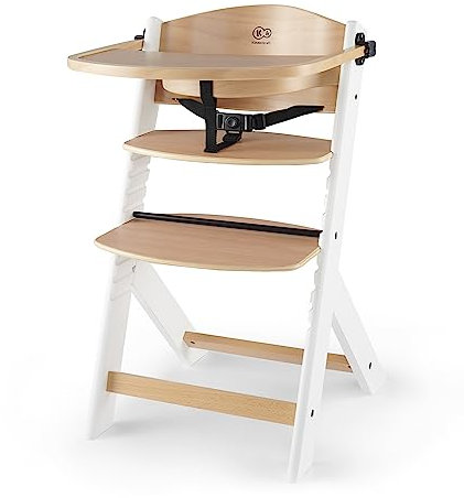 kk Kinderkraft ENOCK Trona Bebé de Madera, Silla Infantil, Trona Portátil, para Niños, Evolutiva Silla Alta, Ergonómica, Con Accesorios, Barrera y Bandeja, Blanco