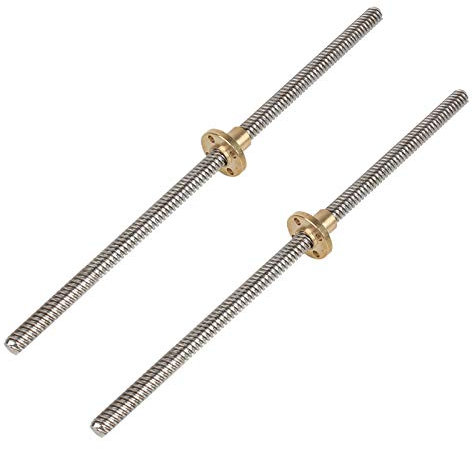 Qooltek 2 Stück Trapez Gewindespindel,T8 Gewindespindel, t8-Leitspindel, 8mm Gewindelspindel hochpräzise Linearbewegungs-Leitspindel für die Z-Achse des 3D-Druckers Schrittmotorantriebe(300 mm)