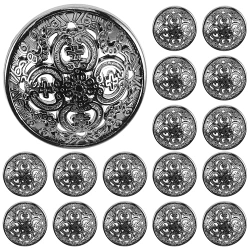 MILISTEN Jean Buttons Metal Buttons 30pcs Round Metal Hollow Out Button Coat Buttons Flat Buttons Jacket Button Trousers Buttons Sewing Buttons (Black 23mm) Pant Buttons Vintage Decor