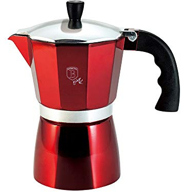 6 Cup Mixer Stovetop Coffee Maker Moka High Gloss Finish Italian Style Aluminum Espresso Coffee Maker Suitable for Homemade Coffee (Burgundy)