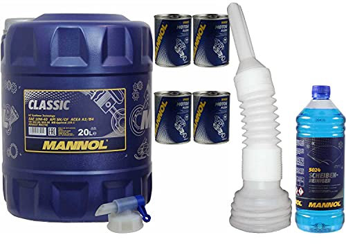 QR-Parts Set 20 Liter 85462519 5024 9900 DIN61 MN7501-20 CT4503 300ml Original MANNOL Motor Flush 1 Scheiben-Reiniger -70 °C Frostschutz Konzentrat Classic 10W-40 API SN/SM/CF Motorenöl