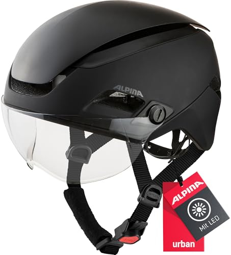 Alpina Altona - Extrem Leichter, Beleuchteter & Belüfteter Fahrradhelm Mit Hochwertigem Visier Für Erwachsene, Black-Stealth matt, 57-62 cm