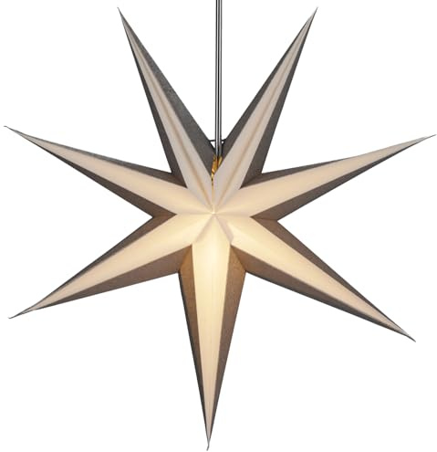 GURU SHOP Vikbar adventsbelyst pappersstjärna, Julstjärna 60 cm - Teva 3D Silver Out, Stjärnfönsterdekoration