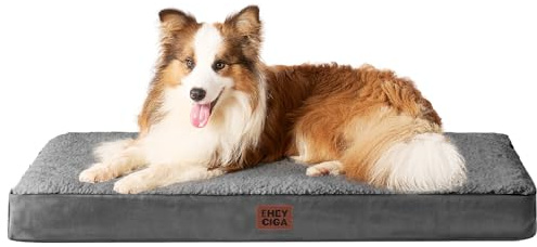 EHEYCIGA XL Orthopedic Extra Large Washable Dog Bed, 104x68x9cm, Grey | Soft Fabric, Durable Oxford Fabric Lining, Supportive Foam Egg Trays, Non-slip Bottom, With Removable Cover, For Crate Mat