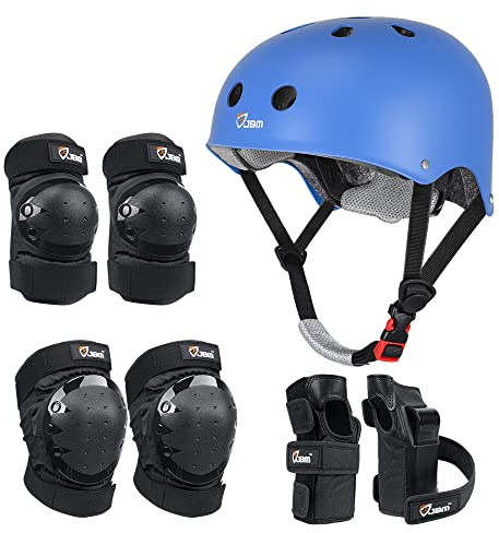 JBM Skating Protective Gear Adult Skateboard Helmet Knee and Elbow Pads with Wrist Guards for Inline Roller Skating, Skateboarding, Scootering