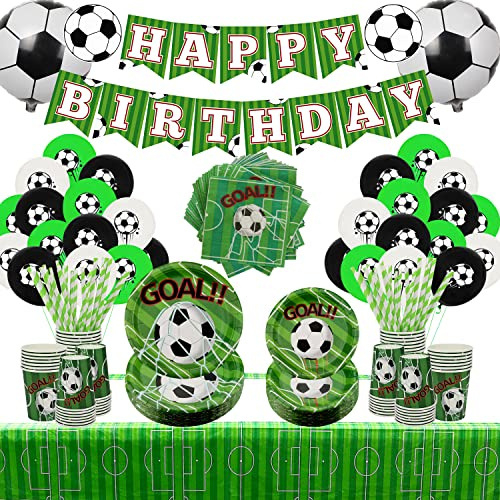Kit Compleanno Calcio per 40 Ospiti - Decorazioni Con Striscioni, Piatti, Tazze, Tovaglioli - Forniture per Feste a Tema Calcio