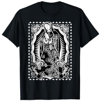 Jungfrau Maria Schwarz Weiß Bandana Print Chicano Art Cholo T-Shirt