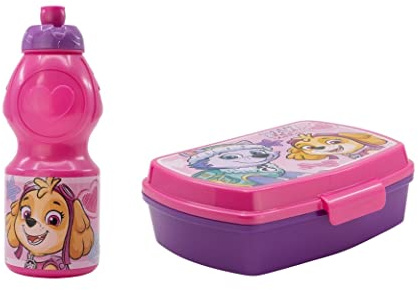 ALMACENESADAN, 4955, Pack vuelta al cole Patrulla canina girls, skye, everest, paw patrol; compuesto por Botella sport 400ml y sandwichera rectangular multicolor, productos reutilizables, sin BPA