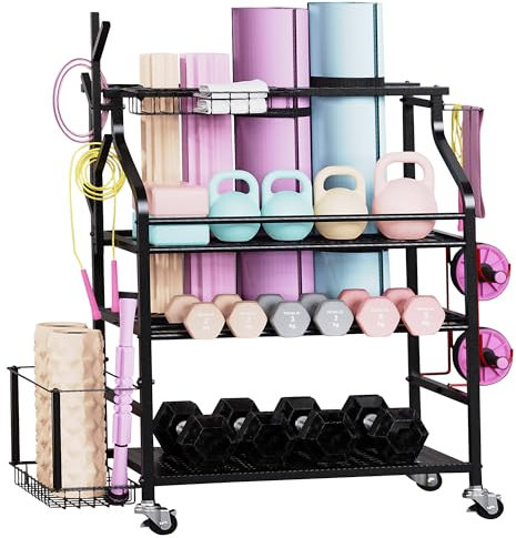 Yoga Matte Regal, Yogamatte Organizer für Hanteln, Kettlebell und Yoga Block, Zuhause und Fitnessstudio Lagerregal Sportgeräte standregal Hantelständer Fitnessstudio, Kurzhantelständer, Hantel Ständer