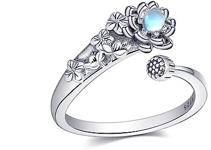 Bague de lotus en argent sterling 925, bague de fleur de lotus avec pierre de lune, bijoux de lotus cadeau pour dames