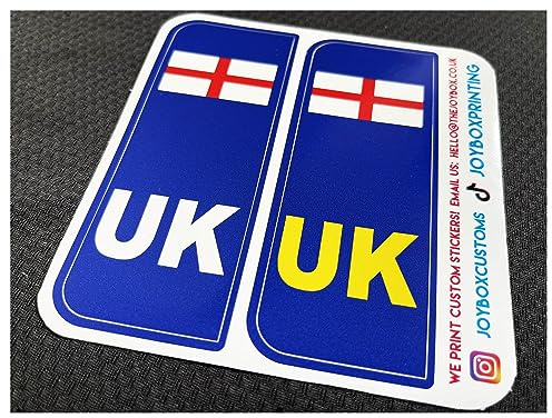 Pack of 2 UK ENGLAND Number Plate Badge Travel Stickers, DVLA compliant Football