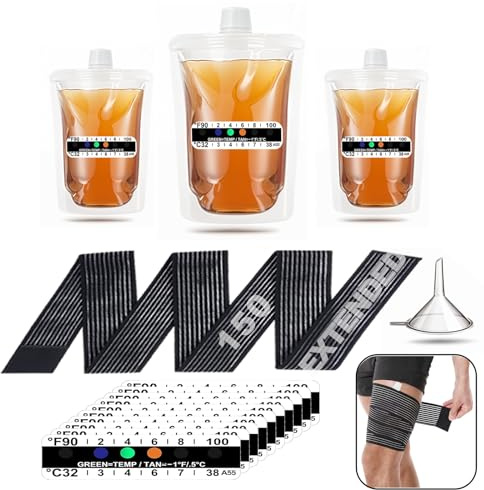 Resder 15 Pcs Urine Test Complete Kit Includes 3 Transparent Leakproof Bags,10 Adhesive Temperature Test Strips,59 Adjustable Leg Straps,Filling Funnel,Portable Travel Urine Test Bag