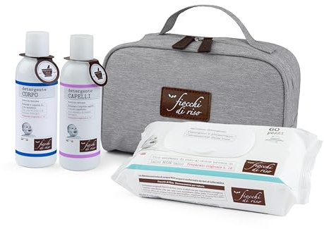 Fiocchi di Riso - BEAUTY BAGNETTO DELICATO - Kit neonato specifico per la detersione delicata fin dalla nascita: Detergente Corpo, Detergente Capelli e salviette Acqua NON Acqua. Nuovo beauty