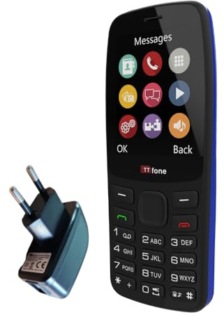 TTfone TT175 Téléphone Portable Basique Débloqué à Double SIM avec Écran de 2,4 Pouces - Appareil Photo, Lampe Torche, Fonctions Simples, Médias, Jeux et Bluetooth (avec Chargeur)
