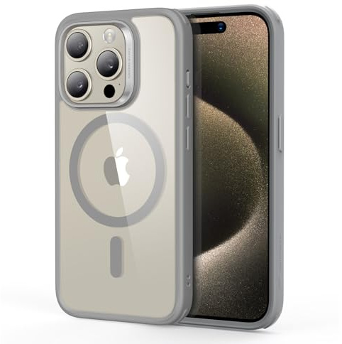 ESR für iPhone 15 Pro Max Hülle, Kompatibel mit MagSafe, Schutz nach Militärstandard, Magnet Schutzhülle, Vergilbungsbeständig Kratzfeste Rückschale [Handyhülle für iPhone 15 Pro Max Case] Klares Grau