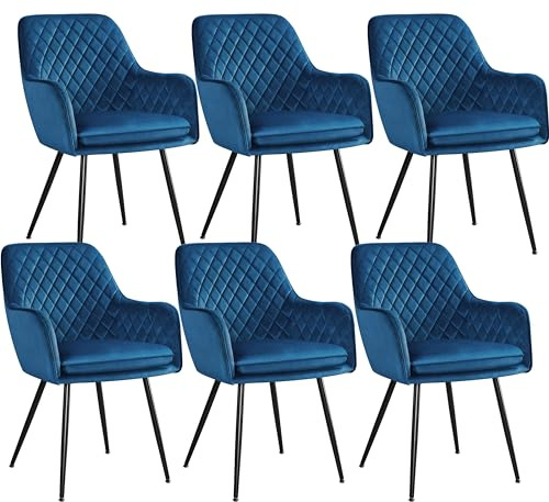 Yaheetech Velvet Dining Chairs Set of 6 with Armrests & Metal Legs, Blue | Upholstered Kitchen Chairs for Dining Room, Modern Accent Chairs with Backrest for Lounge Office Living Room