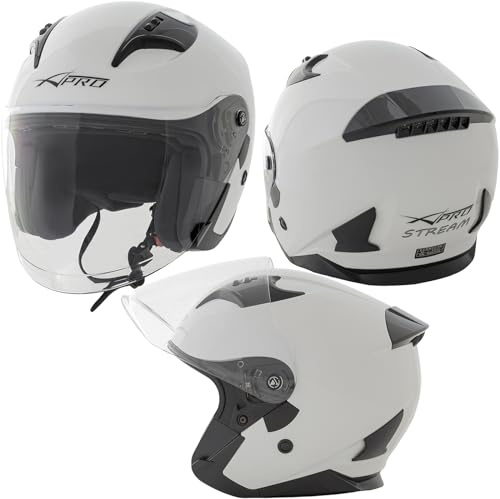 A-Pro Casco Jet Moto Aperto Visiera Scooter Antigraffio Urbano ECE 22-06 Bianco M