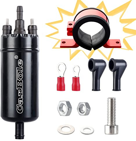 CarBole Pompa del Carburante Elettrica Esterna in Linea a 125PSI,Pompa per Carburante ad Alta Pressione 12V e Staffa Ammortizzante,250BHP,Sostituzione del,Nero