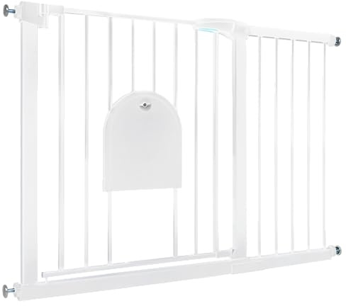 Aufun cancelletto per scale, cancelletto di sicurezza per bambini senza foratura, per 105-115 cm chiusura automatica, cancello in metallo, cancelletto di sicurezza per cani con gattaiola (bianco)
