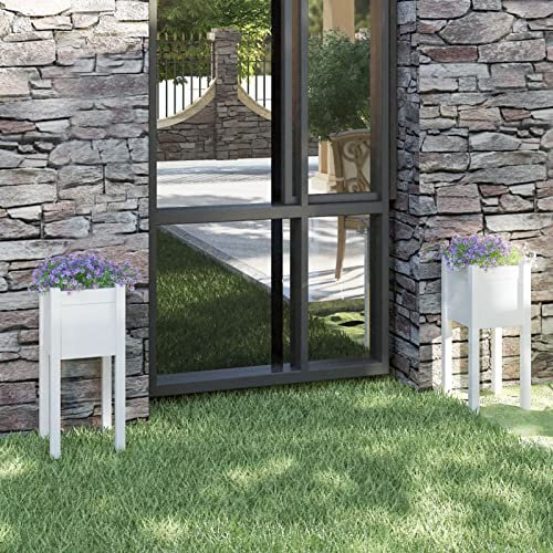 ZEYUAN Pflanzkübel 2 STK Pflanzgefäße Außen, Blumentöpfe Garten, Blumenübertopf, Pflanzen Topf Groß, Weiß 31x31x70 cm Massivholz Kiefer