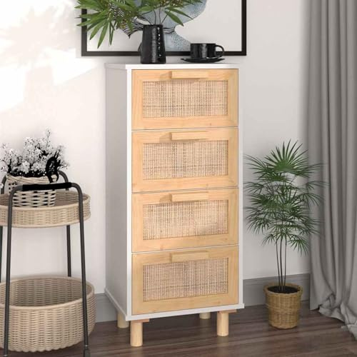 Vopese Sideboard Weiß 40x30x90 cm Massivholz Kiefer und Natur-Rattan Model345642