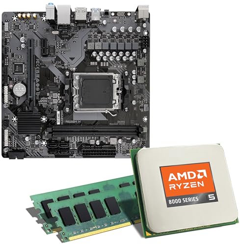 Mainboard Bundle | AMD Ryzen 5 8600G, 6X 4300 MHz, 32 GB DDR5-RAM, Radeon 760M, Gigabyte A620M H, 1x M.2 Port, PCIe 4.0 x16, USB 3.2 Gen1 | Tuning Kit | CSL PC Aufrüstkit