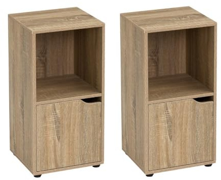 LOLAhome - 2 Mesitas de Noche Cubo Color Madera de 60x30x29 cm. Muebles Auxiliares Compacto de Tablero de 12mm con 1 Puerta y 1 Hueco Abierto para Dormitorio, Salón, Estudio, Oficina