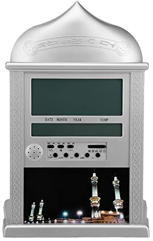 Prayer Clock mit Weltzeit, AZAN-Alarm, Muslimischem Mondkalender, Kunststoff und Metall Muslimisch Uhr Azan Wanduhr Islamisch, Uhr Gebetsuhr Gebetszeit