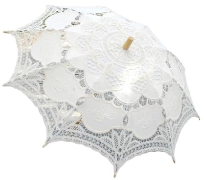 Aublinto Vintage Decorative Lace Parasol Bridal Parasol Sun Protection Umbrella Party Stick Umbrella Photography Stick Umbrella Wedding Umbrella Women's Flower Umbrella Vintage Umbrella,