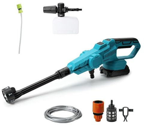 Akku Hochdruckreiniger für Makita 18v Batterie,80Bar Bürstenloser Motor Hochdruckreiniger mit 15000mA Batterien,6-IN-1 Düse,12 m Reinigungsreichweite,für mobilen Reinigung (mit 15000mA Batterien)