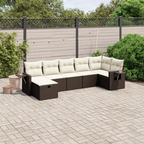Keyroto 7-TLG Gartensofa Outdoor Gartenlounge Lounge Möbel Outdoor Rattan Sofa Outdoor Lounge Gartenmöbel mit Kissen Poly Rattan Braun