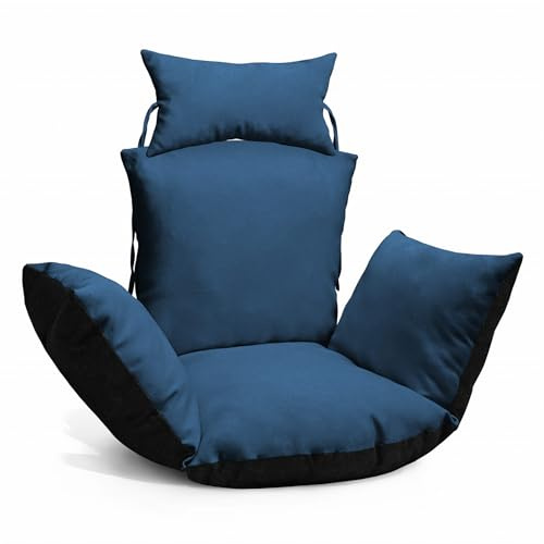 MG Design Hängesessel Kissen Blau – Outdoor Auflage mit Kopfstütze & Bindeschnüren, wetterfest & komfortabel gefüllt