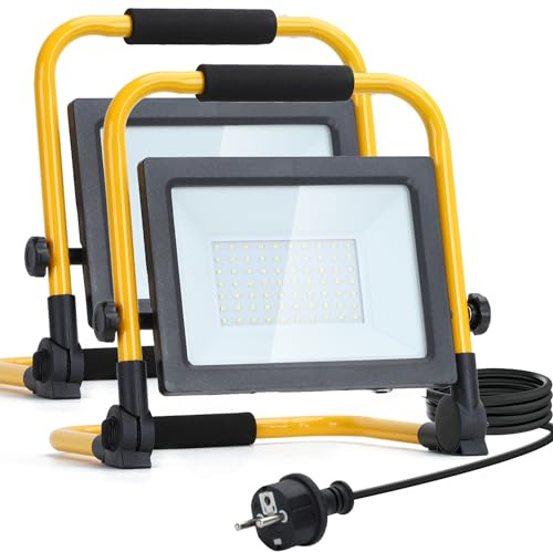 Aigostar LED Baustrahler 50W,LED Arbeitsleuchte mit Stecker,4480LM,Wasserdichtes Arbeitsscheinwerfer Bauscheinwerfer,für Werkstatt oder Baustelle,Garage, 6500K Tageslichtweiß,2 stuck