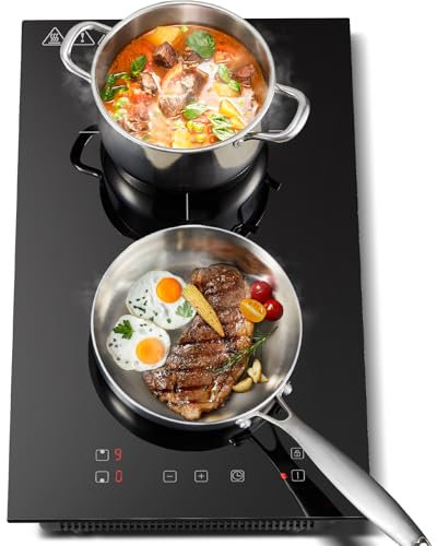 KICHPOWER Plaque Induction 2 feux Encastrable, Plaque de Cuisson Electrique 30cm, Commande Tactile, 3300W, 9 niveaux de puissance, Fonction Boost, minuterie 1-99 min