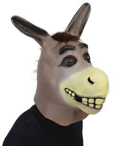 Voyiparty Divertente maschera da asino, maschera a forma di animale di Halloween, realistica, in lattice, per feste in costume